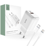 Tech-Protect C20W USB-C PD 20W / USB-A QC 3.0 Charger with USB-C / Lightning Cable - White