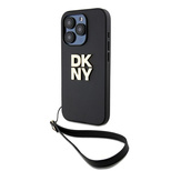 DKNY Wrist Strap Stock Logo Hülle für iPhone 15 Pro – Schwarz