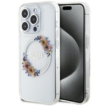 Guess IML Flowers Wreatch MagSafe case for iPhone 15 Pro - transparent