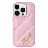 Karl Lagerfeld Diagonal Quilted Script case for iPhone 14 Pro Max - pink