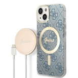 Set Guess GUBPP14MH4EACSB Hülle + Ladegerät iPhone 14 Plus 6,7" Blau/Blau Hartschale 4G Print MagSafe