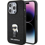 Karl Lagerfeld Fixed Glitter Ikonik Logo Metal Pin Case for iPhone 15 Pro Max - Black