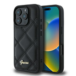 Guess Quilted Metal Logo Case for iPhone 16 Pro Max - Black