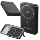 Powerbank Wozinsky WLWP-10KA0Y3S 22,5W PD Qi2 10000 mAh, z podstawką, 1x USB-A, 1x USB-C - czarny