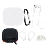 AirPods 3 Silikonhüllen-Set + Hülle/Ohrbügel/Umhängeband/Uhrenarmbandhalter/Karabinerverschluss - Weiss