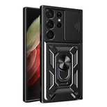 Hybrid Armor Camshield case for Samsung Galaxy S23 Ultra Armored cover with camera cover black