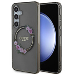 Guess IML Flowers Wreath MagSafe Hülle für Samsung Galaxy S24 – schwarz