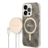 Set Guess GUBPP14LH4EACSW Case+ Charger iPhone 14 Pro 6.1" brown/brown hard case 4G Print MagSafe