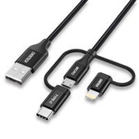 Choetech 3in1 MFI cable USB - USB Type C / micro USB / Lightning (charging 3A / data transmission 480 Mbps) 1.2m black (IP0030-BK)