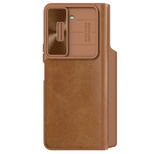 Leather Case with Flip and Camera Protector for Samsung Galaxy Z Fold 5 Nillkin Qin Leather Pro - Brown