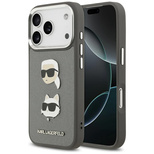 Karl Lagerfeld FW Grained Karl &amp; Choupette Heads Pins &amp; Logo iPhone 17 Pro Case - Gray