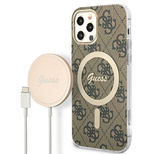 Set Guess GUBPP12MH4EACSW Case+ Charger iPhone 12/12 Pro brown/brown hard case 4G Print MagSafe