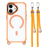 iPhone 17 Hülle mit verstellbarem Schultergurt und MagSafe-kompatiblem Kamerarahmen als Ständer – Orange