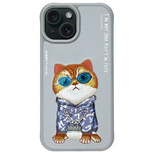 Etui Nimmy Glasses Cool Cat na iPhone 15 - szare