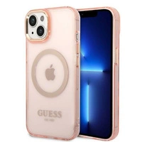 Etui Guess Gold Outline Translucent MagSafe na iPhone 14 Plus - różowe