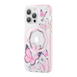 Kingxbar Butterfly Series magnetic case for iPhone 14 Plus MagSafe case with butterflies pink