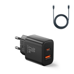 EU Joyroom JR-TCF05 20W USB-A USB-C Ladegerät + USB-C Kabel - Schwarz