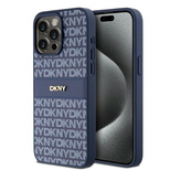 DKNY Lederhülle mit Monostreifen und Metalllogo für iPhone 15 Pro Max – Blau