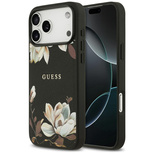 Guess Grained Flowers Classic Logo MagSafe case for iPhone 17 Pro Max - black