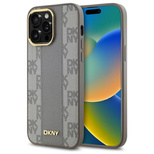 DKNY Leather Checkered Mono Pattern MagSafe-Hülle für iPhone 14 Pro Max – Beige