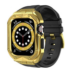 Kingxbar CYF140 2in1 armored case for Apple Watch 9, 8, 7 (45 mm) made of stainless steel with a gold strap