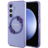 Guess IML Flowers Wreath MagSafe case for Samsung Galaxy S24 - purple