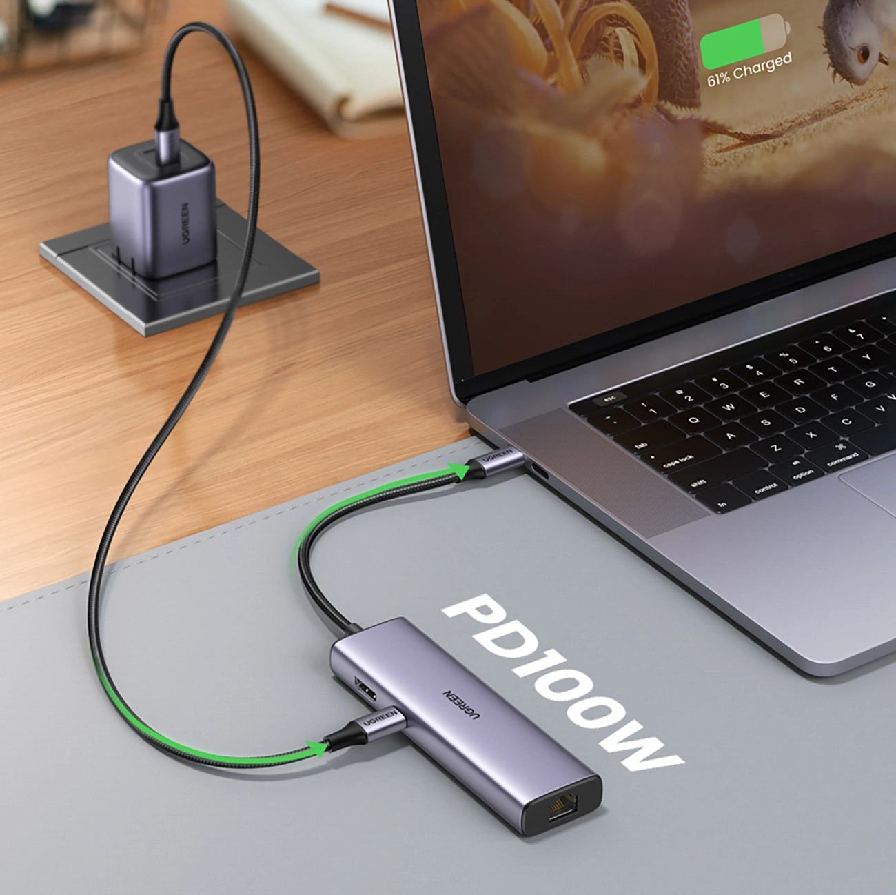 Laptop charged by Ugreen CM512 Adapter