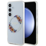 Guess IML Flowers Wreath MagSafe Hülle für Samsung Galaxy S24 – transparent