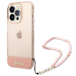 Guess GUHCP14LHGCOHP iPhone 14 Pro 6,1&quot; rosa/rosa Hartschale mit durchscheinendem Perlenarmband