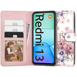 Etui Tech-Protect Wallet na Xiaomi Redmi 13 - różowe kwiaty