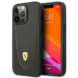 Ferrari FEHCP13LRGOG iPhone 13 Pro / 13 6,1" schwarz/schwarzes Hardcase Leder mit gebogener Linie