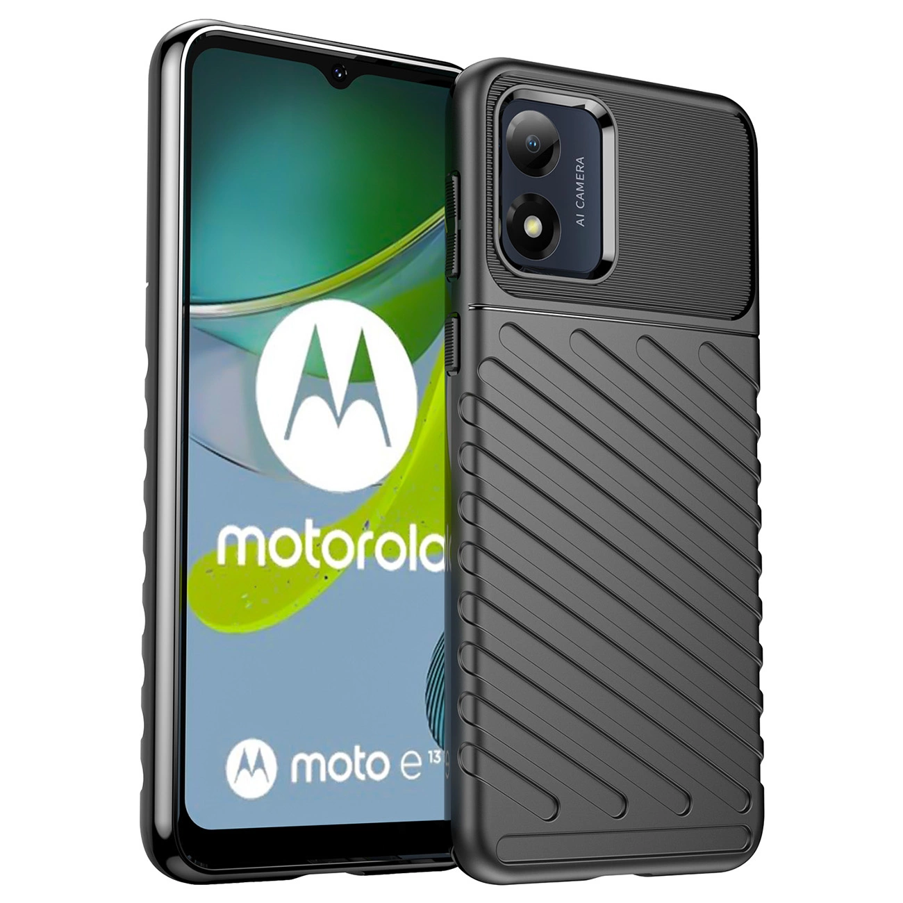 Thunder Case Motorola Moto E13 Silicone Armored Cover Black B2B