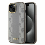 DKNY Leather Checkered Mono Pattern MagSafe iPhone 15 Case - Beige