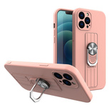 Ring Case silicone case with a finger grip and stand for Samsung Galaxy A23 pink