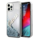 Etui Guess Glitter Vintage Script na iPhone 12 / iPhone 12 Pro - niebieskie