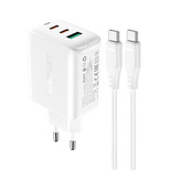 Acefast 2in1 Wandladegerät 2x USB-C / USB-A 65W, PD, QC 3.0, AFC, FCP (Set mit USB-C 1,2m Kabel) weiß (A13 weiß)