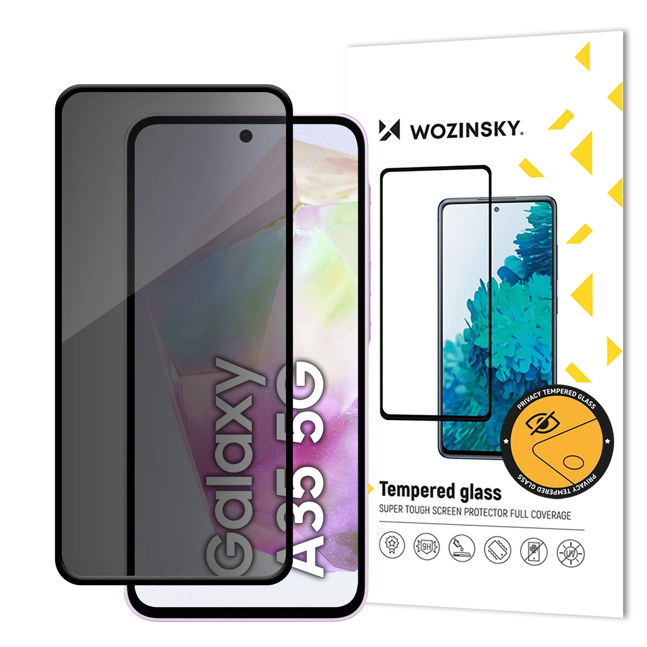 Wozinsky Privacy Glass Tempered Glass with anti-spy filter on white background