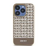 DKNY MagSafe-Hülle aus Leder mit bedrucktem Muster und Metalllogo für iPhone 15/14/13, Braun