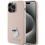 Karl Lagerfeld Choupette Metal Pin-Hülle aus Silikon für iPhone 15 Pro Max – Rosa