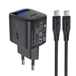 Acefast A113 GaN PD 20W USB-C Wall Charger with Display with USB-C Cable - Black