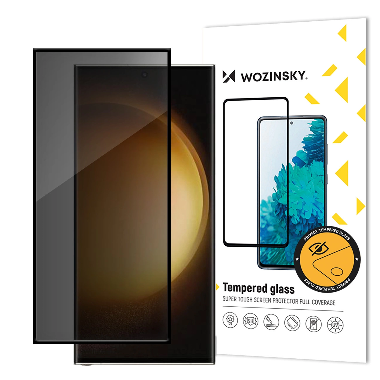 Wozinsky Privacy Glass Tempered Glass with anti-spy filter on white background