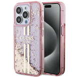 Guess Liquid Glitter Gold Stripes case for iPhone 15 Pro - pink