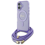 Etui Guess Crossbody Cord Script MagSafe na iPhone 16 - fioletowe