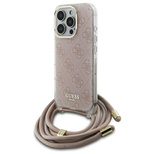 Etui Guess Crossbody Cord 4G Print ze smyczą na iPhone 16 Pro - różowe