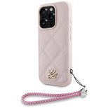 Karl Lagerfeld iPhone 16 Pro Max Hülle mit gestepptem Initialenlogo und Kettenriemen – Rosa