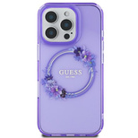 Etui Guess IML Flowers Wreath MagSafe na iPhone 16 - fioletowe