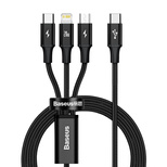 Baseus Rapid Series 3in1 USB-C – USB-C/ Lightning /Micro-USB-Kabel 20 W PD 1,5 m – Schwarz