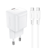 Acefast A77 Mini PD 30W GaN-Wandladegerät + USB-C-Kabel – Weiß