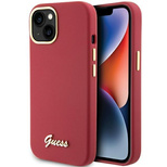 Guess Silicone Script Metal Logo &amp; Frame case for iPhone 15 - red