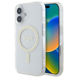 Guess GUHMP16MHFGERET iPhone 16 Plus 6.7&quot; transparent hardcase IML Glitter Circle MagSafe